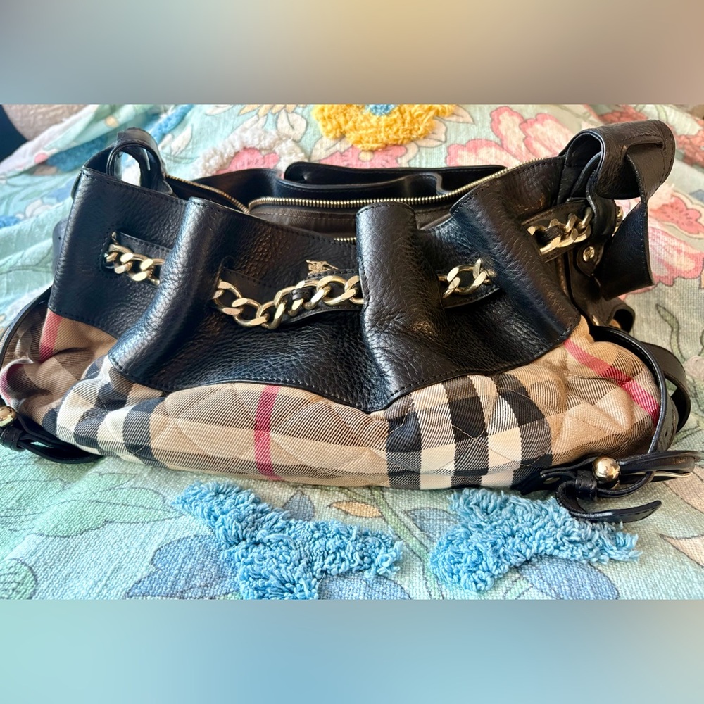 Burberry Margaret Black and Tan Plaid Shoulder Bag